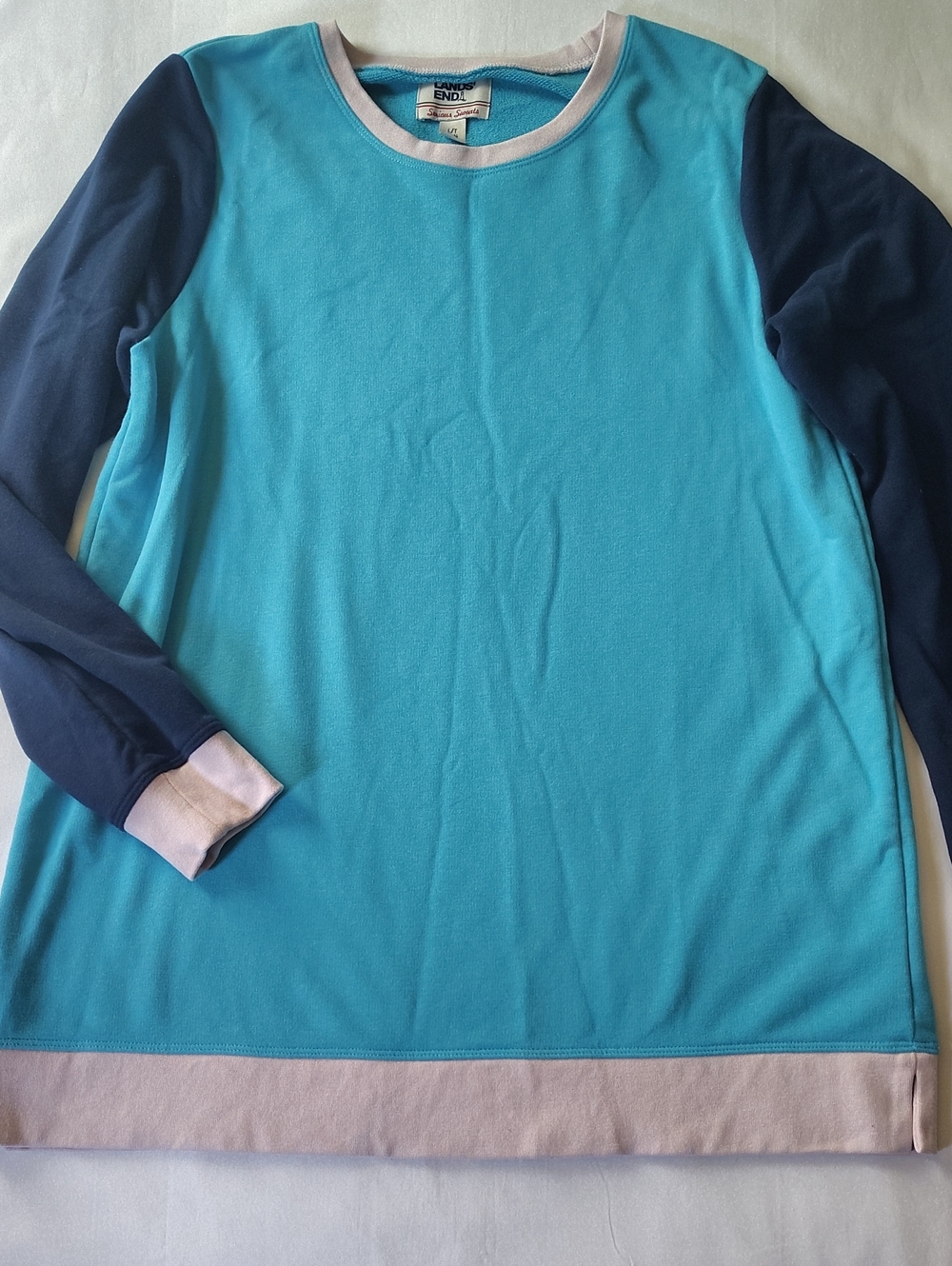 Lands' End Turquoise Oversized Colorblock Sweatshirt Large 14-16 Tall
